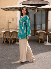 Green Angrakha Style Short Kurti in Cotton