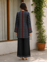 Navy Blue Multiprint Coord Set in Muslin
