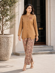 Mustard  Embroidered  Linen Cotton Blend Co-Ord Set