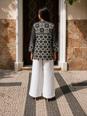 Olive Grey and Brown Geometric Multi-Print Shirt in Crepe