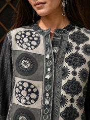 Olive Grey and Brown Geometric Multi-Print Shirt in Crepe
