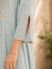 Mint Embroidered 3 Pc Anarkali Set in Mul Cotton