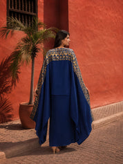 Blue Poncho Style Cape & Draped Skirt Coord Set in Crepe