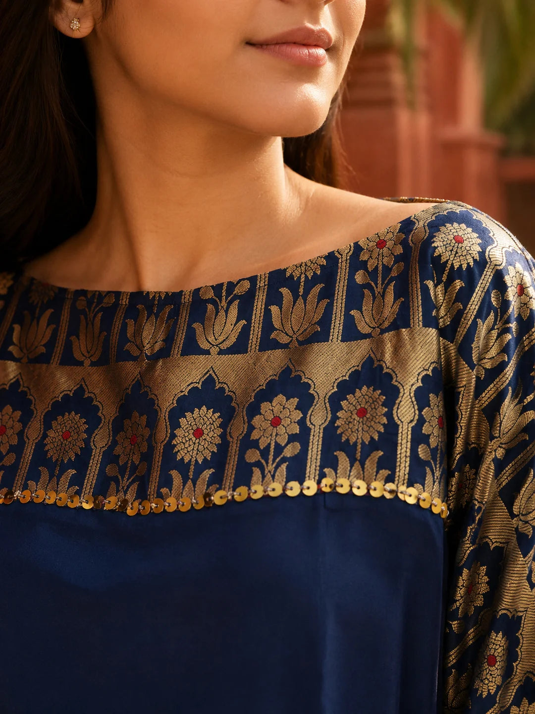 Blue Poncho Style Cape & Draped Skirt Coord Set in Crepe