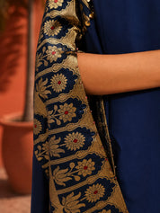 Blue Poncho Style Cape & Draped Skirt Coord Set in Crepe
