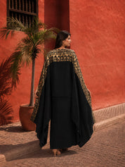 Black Poncho Style Cape & Draped Skirt Coord Set in Crepe