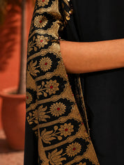 Black Poncho Style Cape & Draped Skirt Coord Set in Crepe