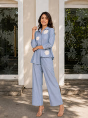 Powder Blue Asymmetric Shirt Style Tunic Set