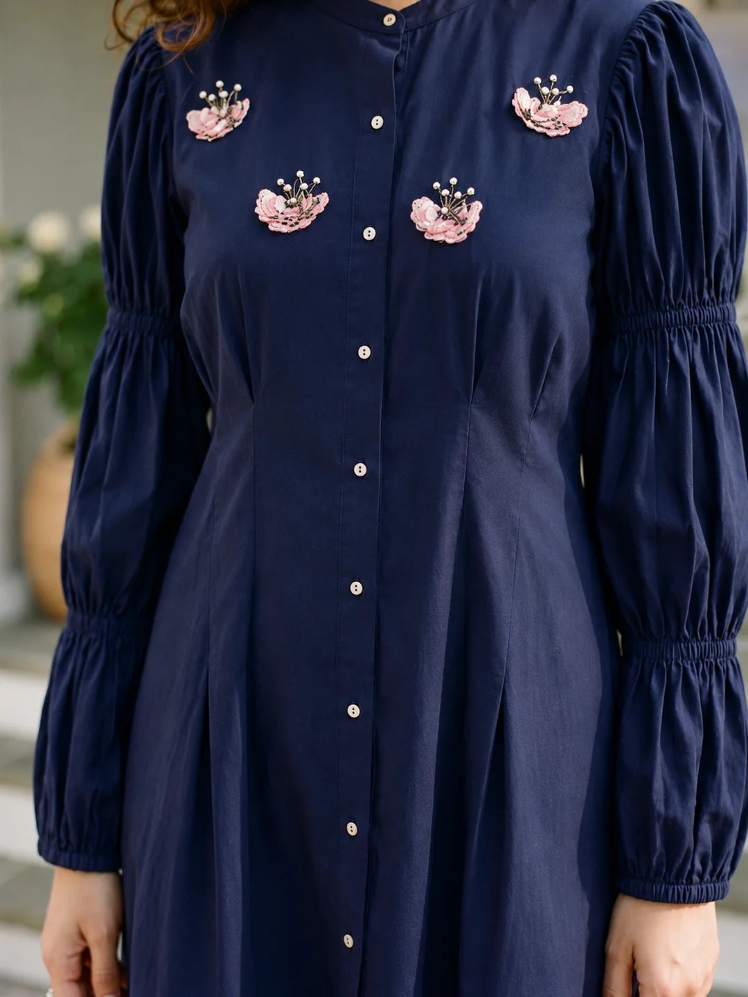 Blue Butterfly Motif Cotton Poplin  Mini Dress