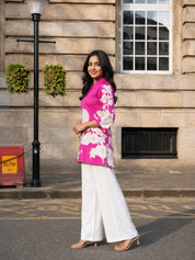 Fuchsia Pink & Cream Bold Floral Russian Silk Top