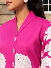 Fuchsia Pink & Cream Bold Floral Russian Silk Top