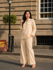 Yellow Cotton Shirt Collar Co-Ord Set with Zip Front & Double Pockets