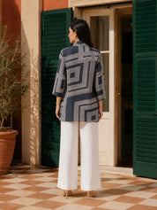 Dark Grey Abstract Stripe Russian Silk Top