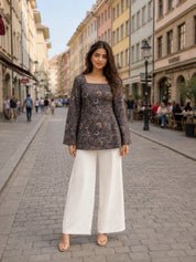 Grey Floral Jaal Printed Cotton Short Kurti