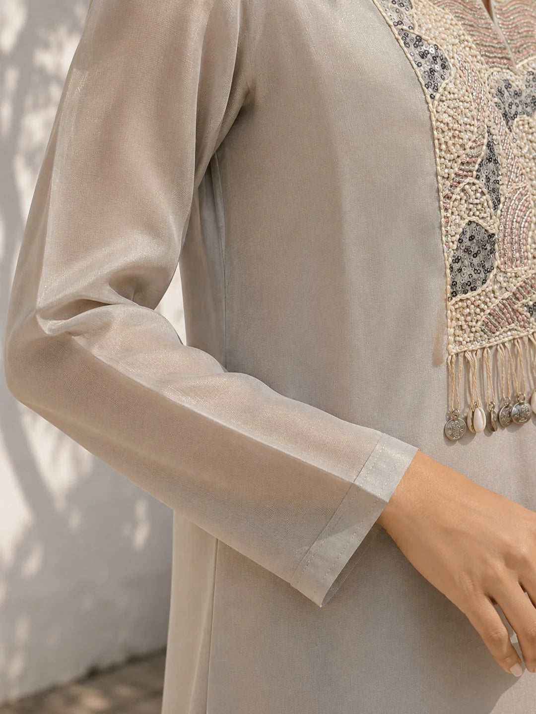 Silver Grey Embellished Tissue Co-ord Set