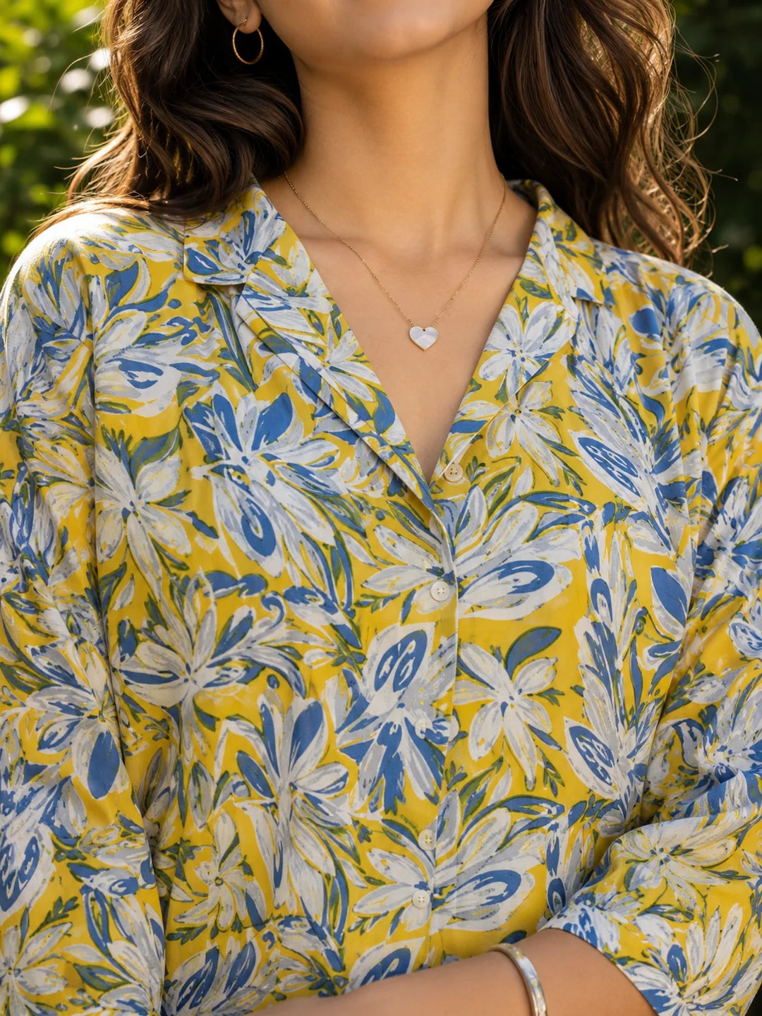 Yellow Floral Shirt Collar Cotton Co-ord Set