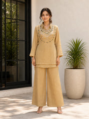 Golden Crushed Tissue 3 Pc Co-ord Set