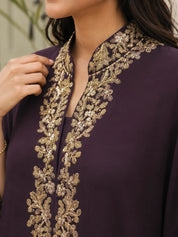 Brown Embroidered 3-Piece Chinnon Silk Co-ord Set