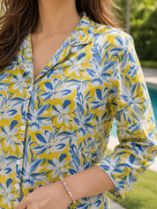 Yellow Floral Shirt Collar Cotton Shorts Co-ord Set