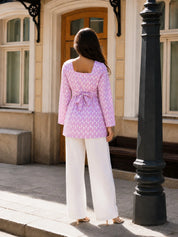Lilac Floral Printed Cotton Short Kurti