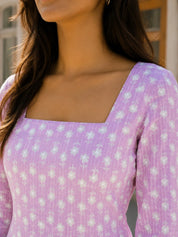Lilac Floral Printed Cotton Short Kurti