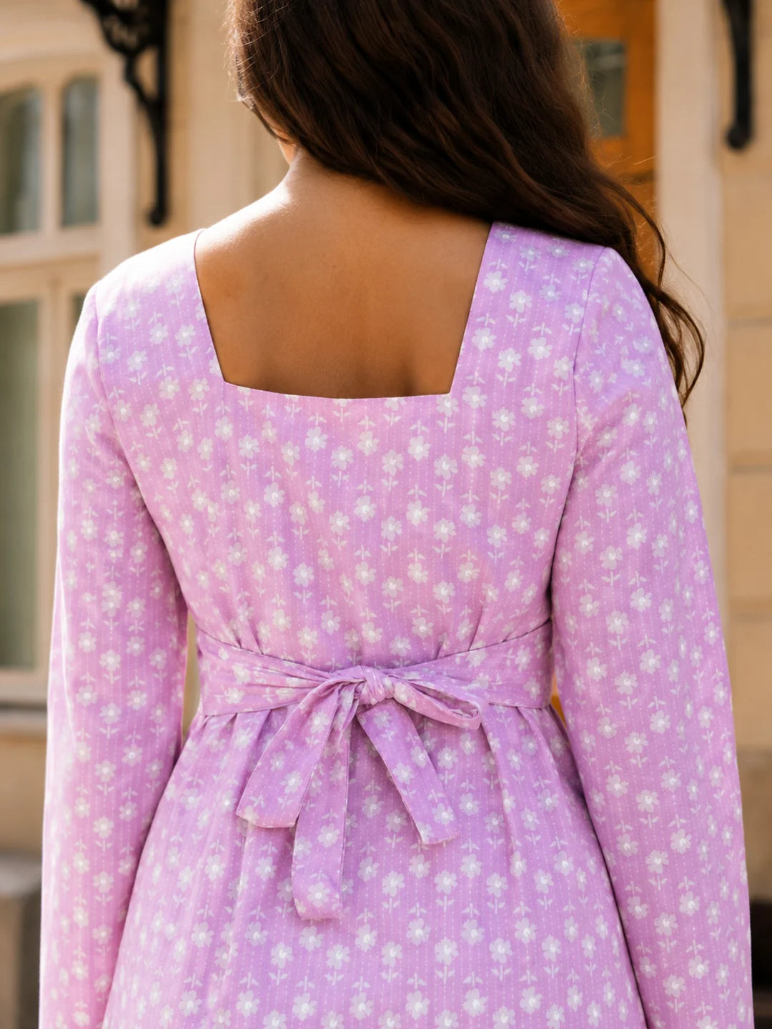 Lilac Floral Printed Cotton Short Kurti