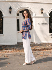 Dark Blue Paisley Printed Cotton Short Kurti