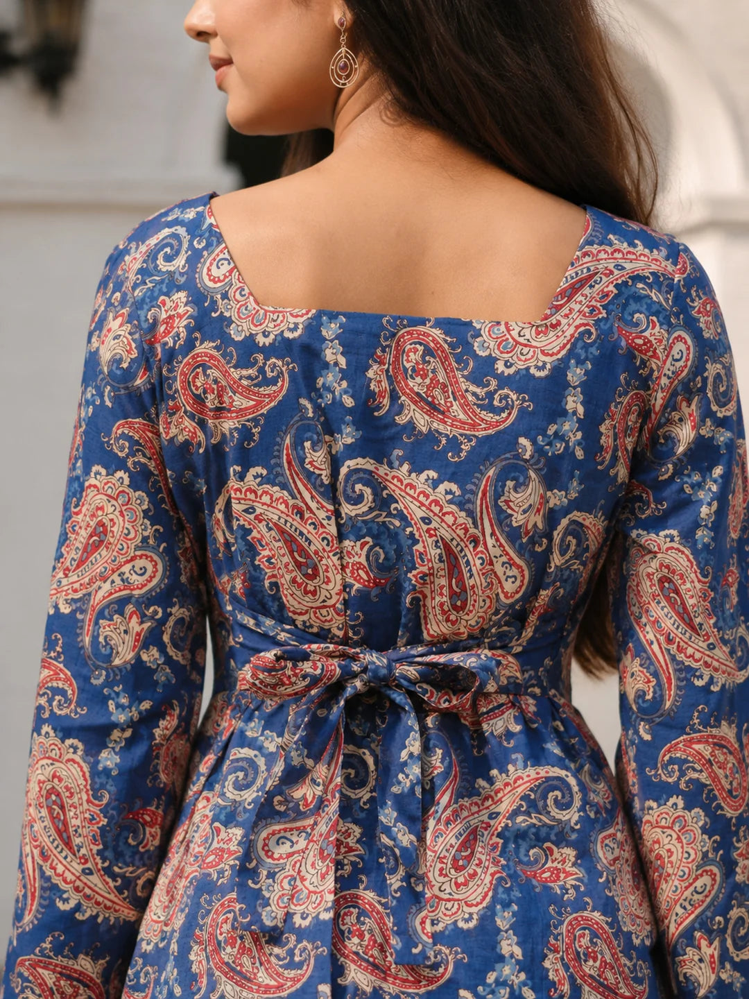 Dark Blue Paisley Printed Cotton Short Kurti