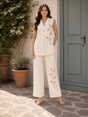 Beige Leafline Linen Co-ord Set