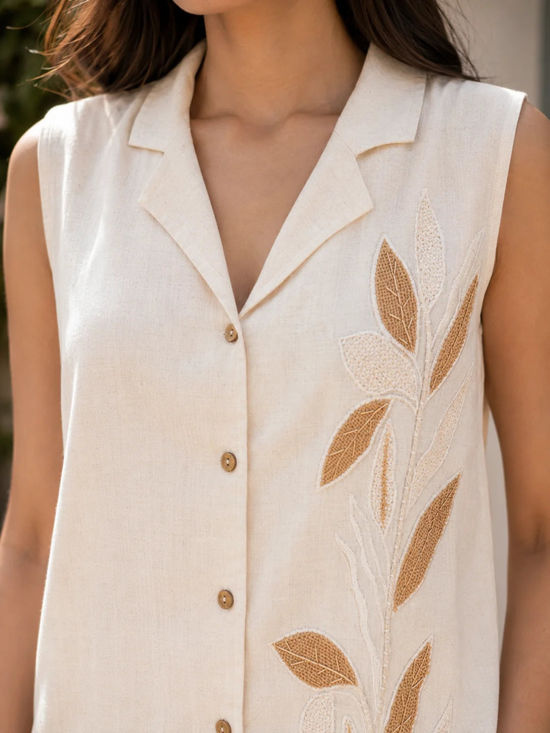 Beige Leafline Linen Co-ord Set