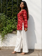 Red Warli Motif Printed Cotton Short Kurti