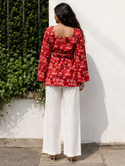 Red Warli Motif Printed Cotton Short Kurti
