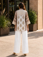 White Printed Mul Chanderi Shirt & Slip Set