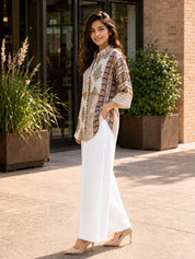 White Printed Mul Chanderi Shirt & Slip Set