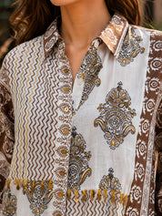White Printed Mul Chanderi Shirt & Slip Set