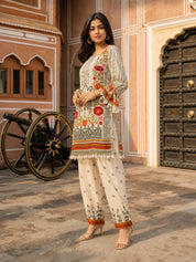 Beige Floral & Geometric Printed Muslin Co-ord Set