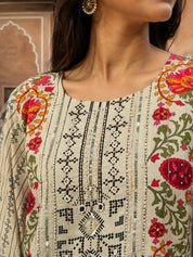 Beige Floral & Geometric Printed Muslin Co-ord Set