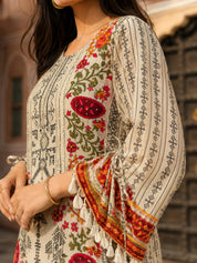 Beige Floral & Geometric Printed Muslin Co-ord Set