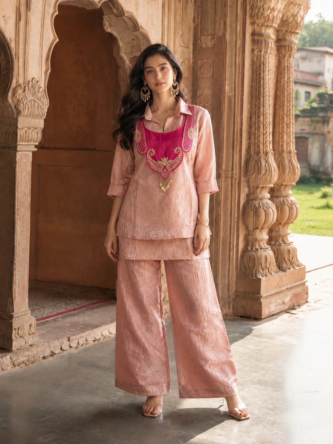 Pink 3 Pc Tissue Set with Embroidered Vest