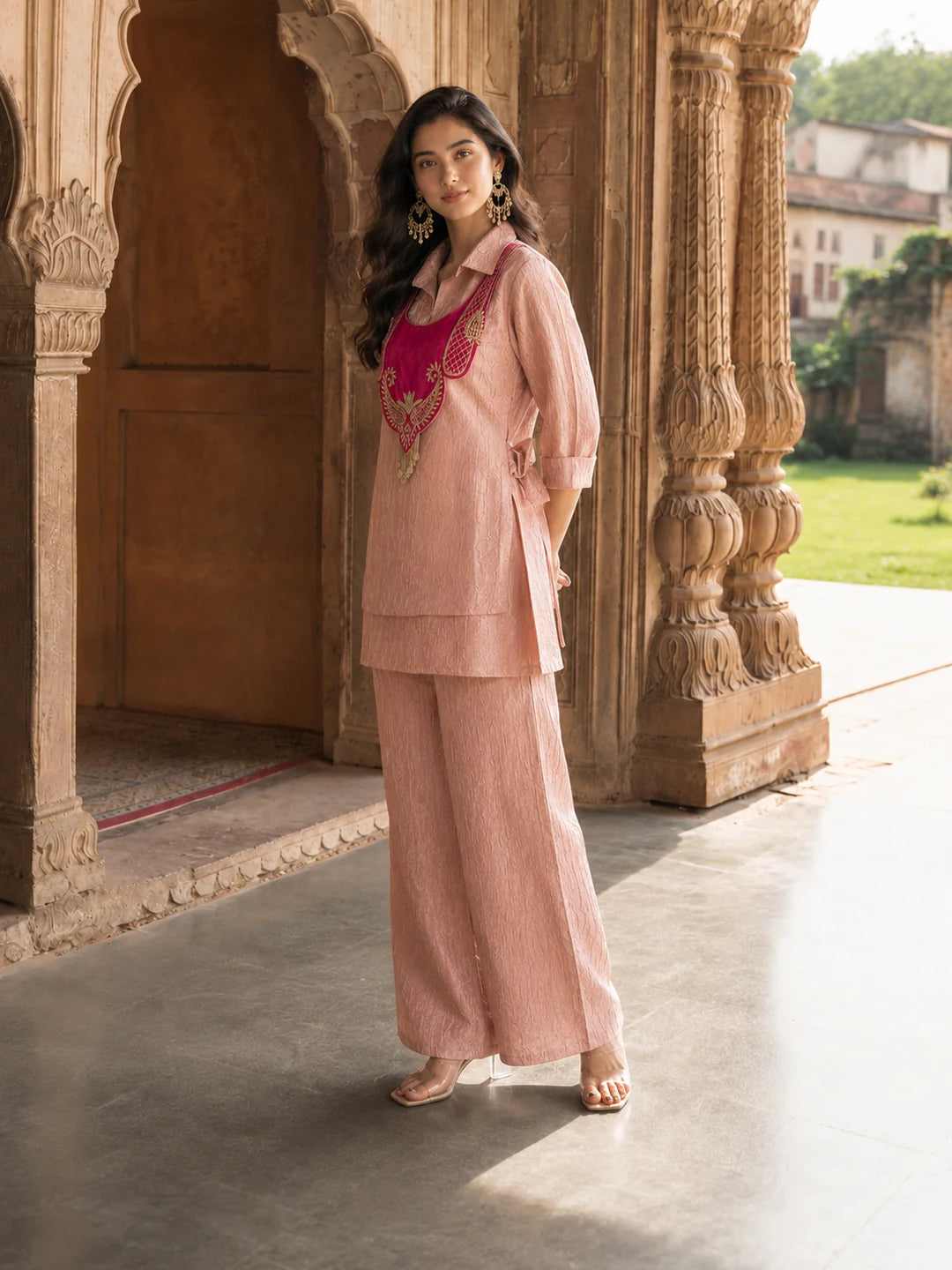 Pink 3 Pc Tissue Set with Embroidered Vest