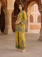 Yellow and Green Printed 3 Pc Co-ord Set in Crepe