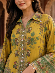 Yellow and Green Printed 3 Pc Co-ord Set in Crepe