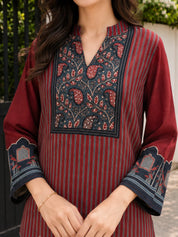 Maroon Pinstriped Mughal Window Printed Crepe Tunic