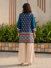 Dark Blue & Maroon Geometric Printed Crepe Tunic