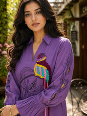 Purple 3D Thread Work Tunic & Trouser Co-Ord Set