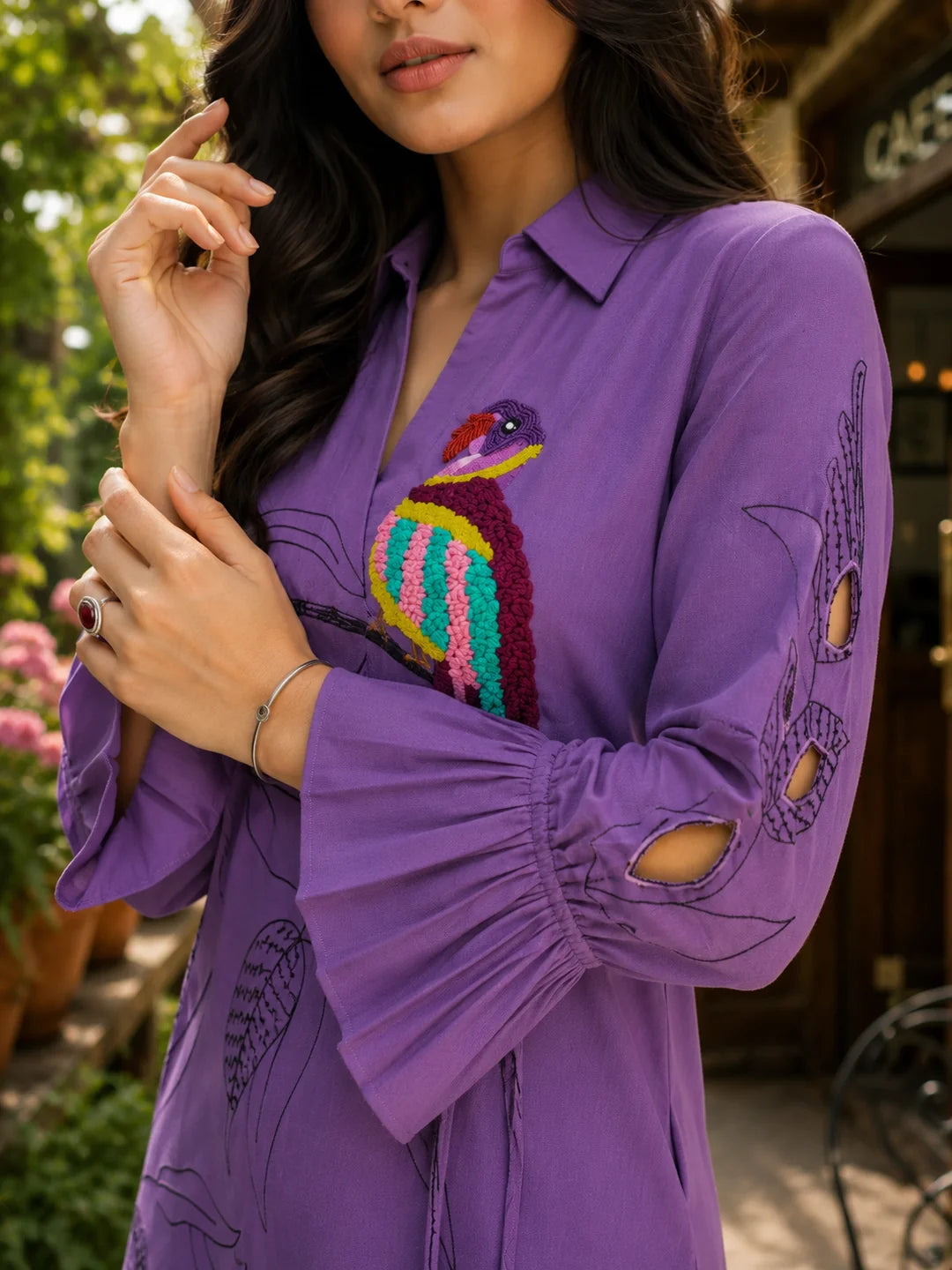 Purple 3D Thread Work Tunic & Trouser Co-Ord Set