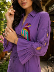 Purple 3D Thread Work Tunic & Trouser Co-Ord Set