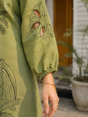 Green Embroidered Muslin Tunic & Trouser Co-Ord Set