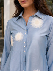 Powder Blue Asymmetric Shirt Style Tunic Set