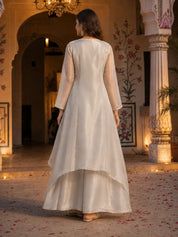 Grey Embellished 2 Pc Co-ord Set in Organza